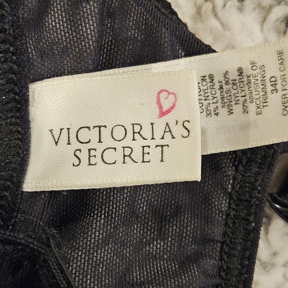 Victoria Secret Vintage 34D Black Floral Velvet Burnout Sheer Wired Bra 1996 - Picture 3 of 10